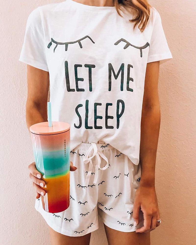 

Eyes Print Short Sleeve Pajamas Set, White