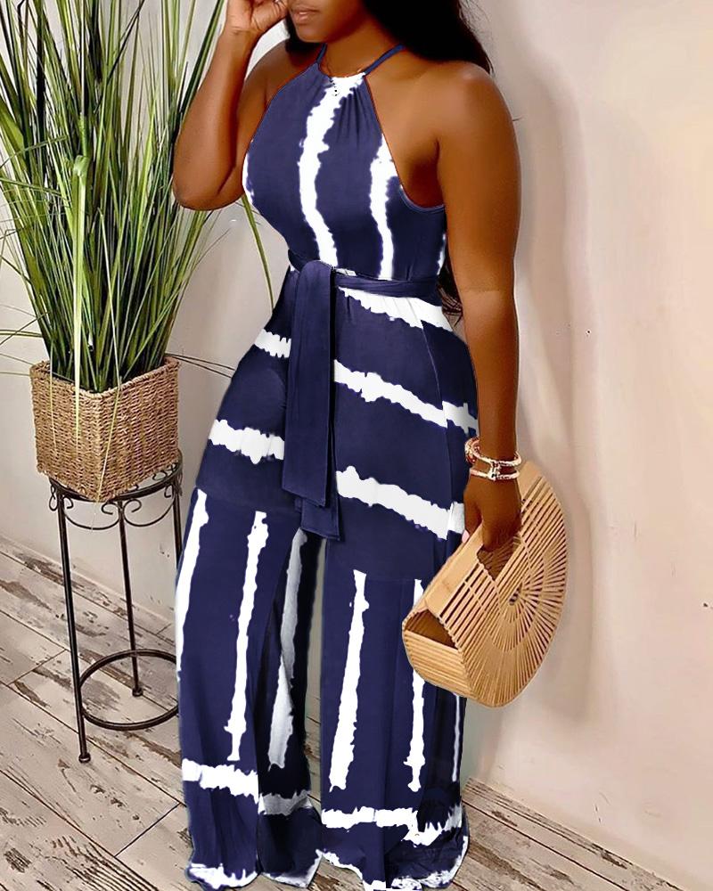 

Tie Dye Print Sleeveless Jumpsuits, Blue