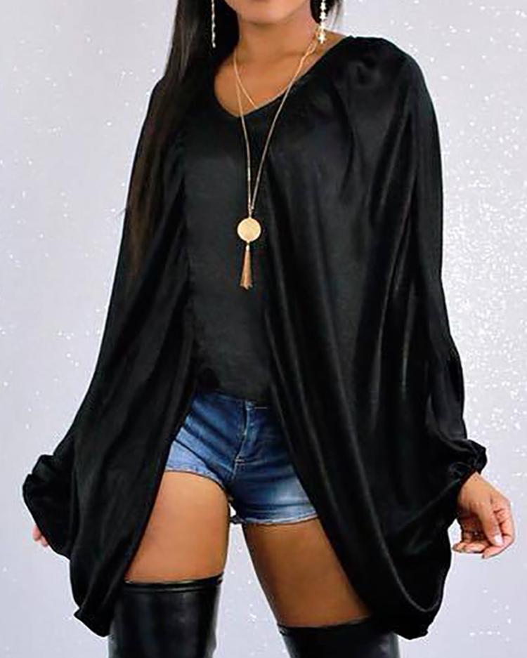 

V-Neck Batwing Sleeve Top, Black