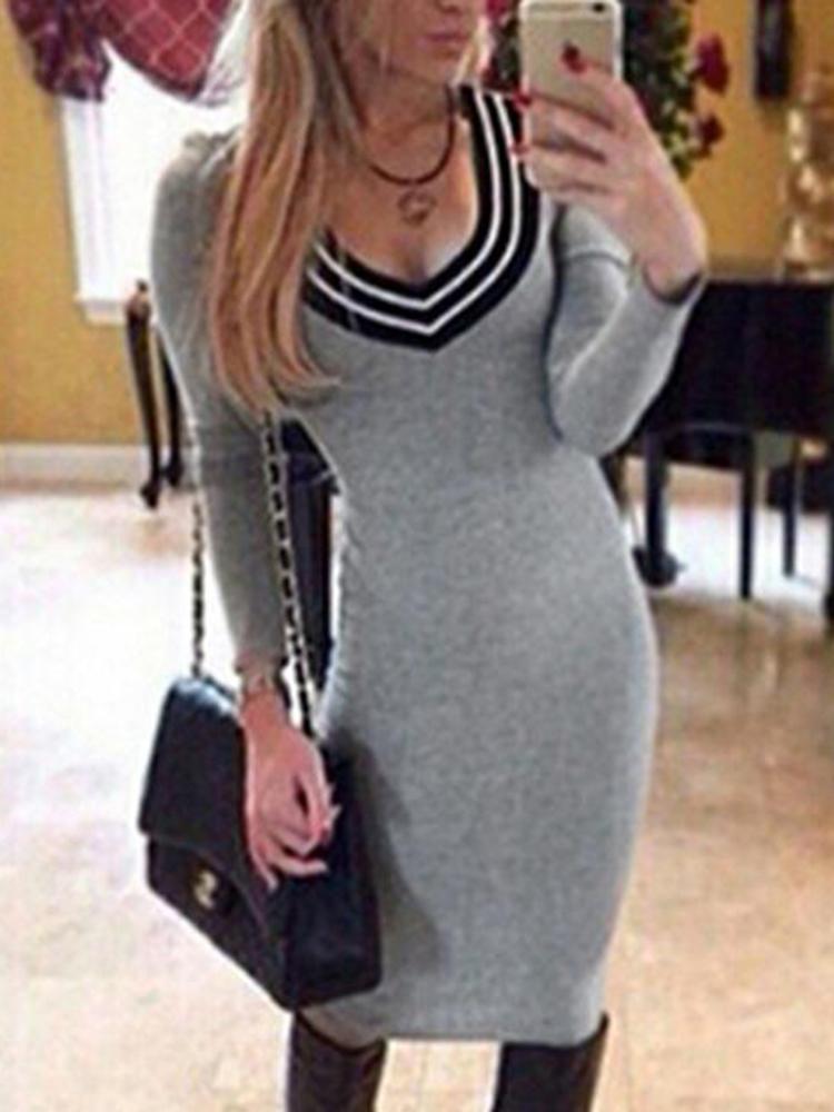 

Women Fashion Long Sleeve Bodycon Dress, Red;gray;blue;white;black