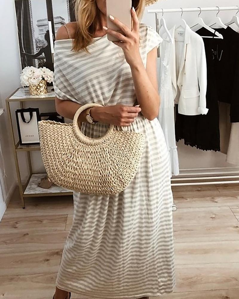 

Striped Cowl Neck Casual Dress, Beige