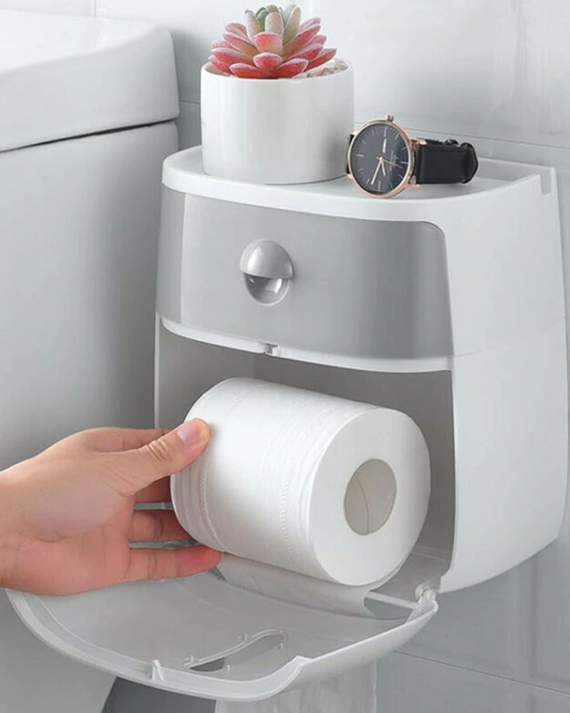

Waterproof Wall Mount Toilet Paper Holder Towel For Bathroom Tissue Paper Box, Gray