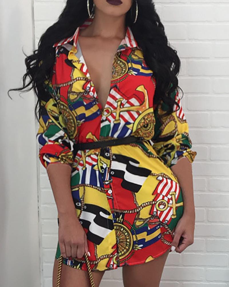 

Multicolor Print Casual Shirt Dress