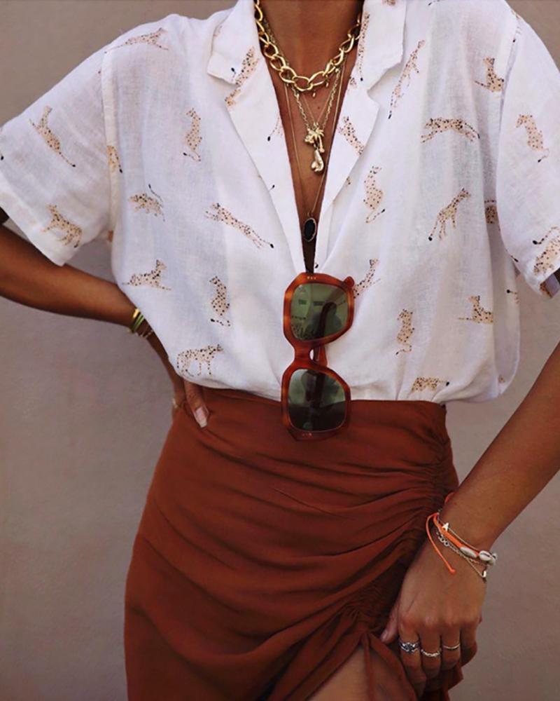

Animal Print Short Sleeve Shirt, White