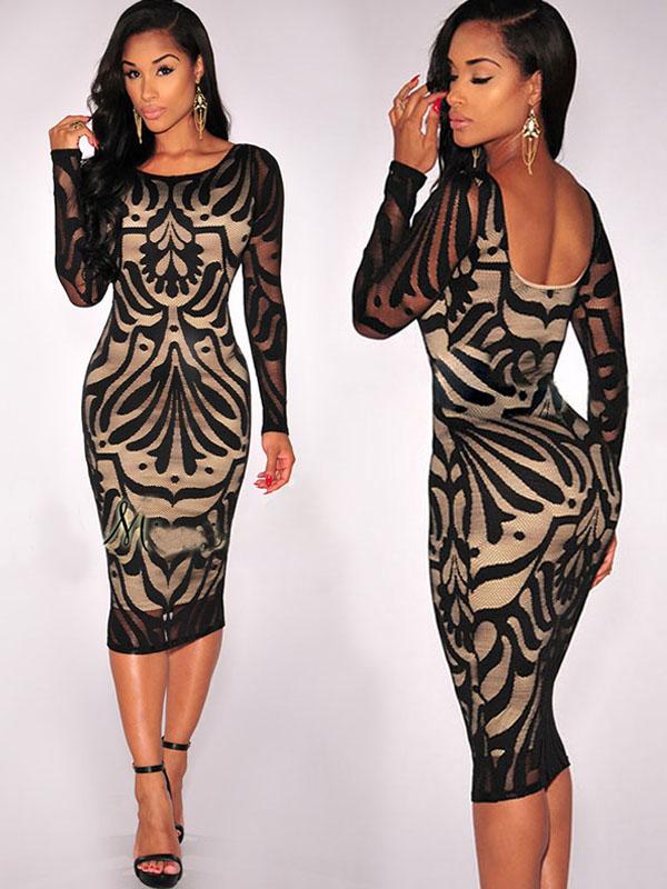 

Women's Clothing Nightclubs Lined Lace Bodycon Dress With Dew Backpack Hip Slim Pencil Dress, Black