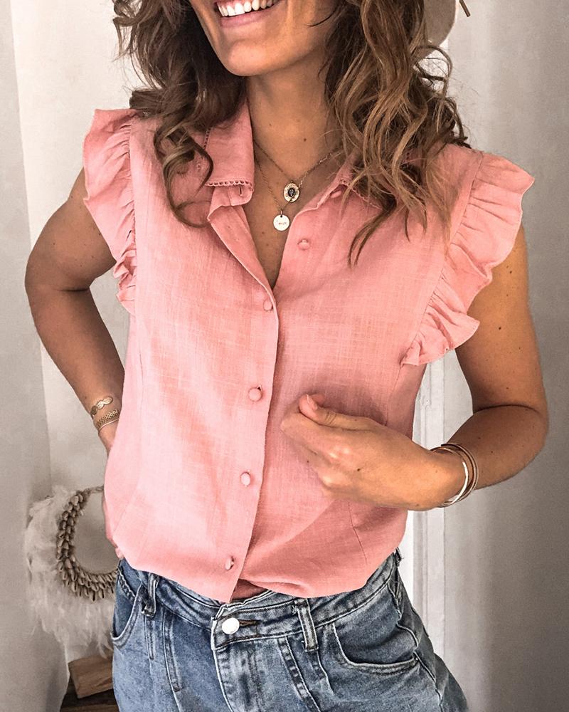 

Ruffle Sleeve Button Detail Top, Pink