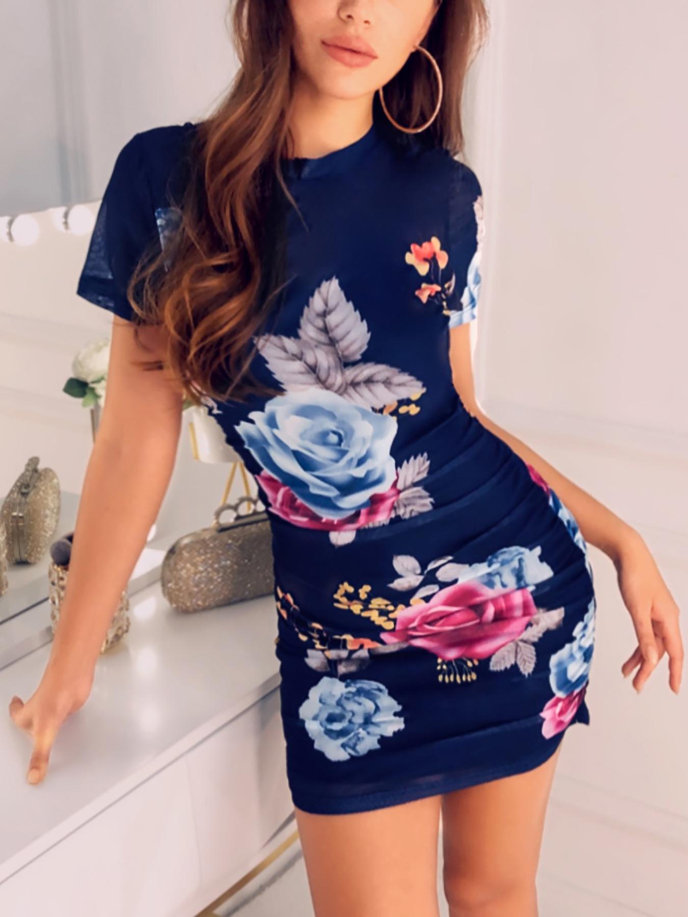 

Floral Print Bodycon Dress With Lining