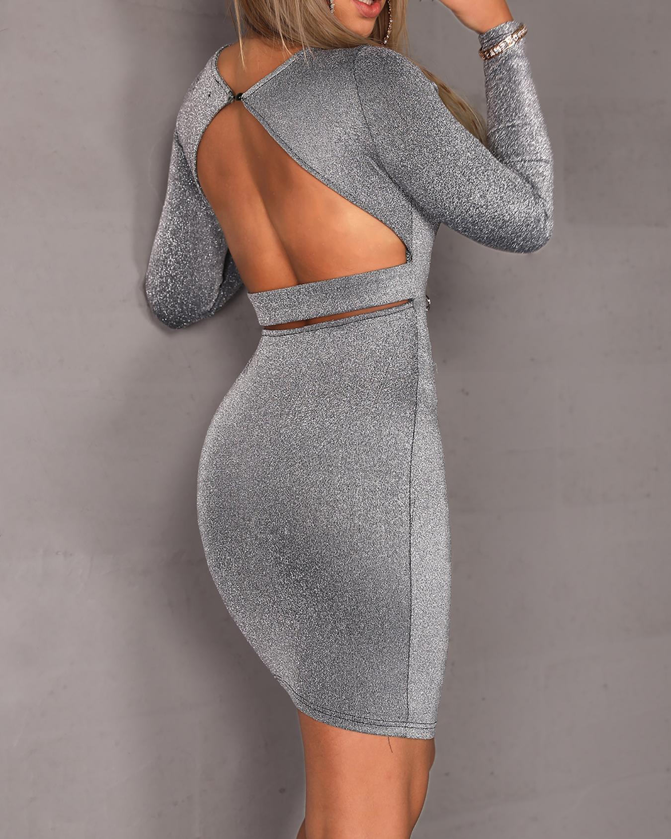 

Shiny Sequins Open Back Bodycon Dress, Black
