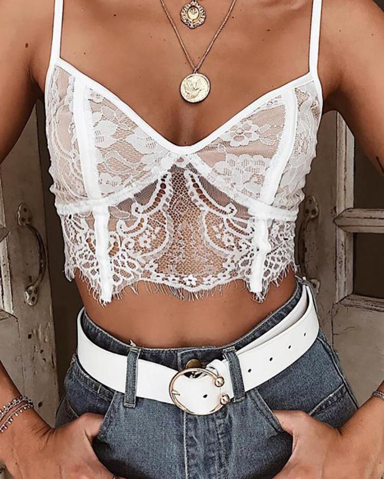 

Eyelash Lace See Through Bra Top, White