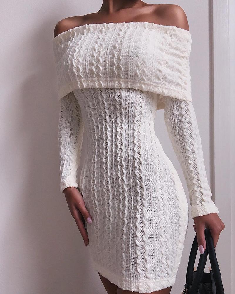 

Solid Off Shoulder Long Sleeve Sweater Dress, White