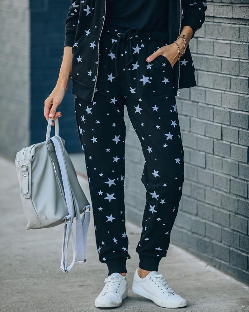 

Star Print Pocket Design Pants, Black