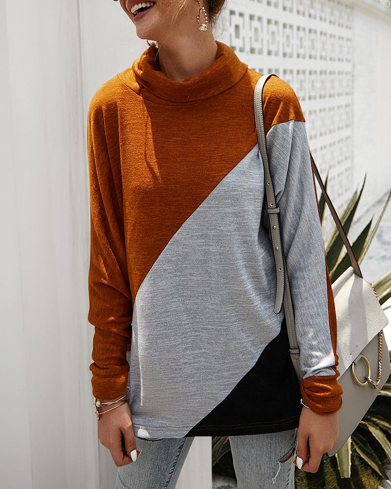 

Colorblock Long Sleeve Casual Blouse, Khaki