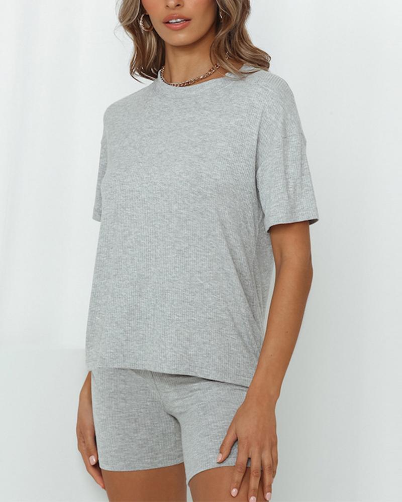 

Round Neck T-shirt Shorts Casual Set, Gray