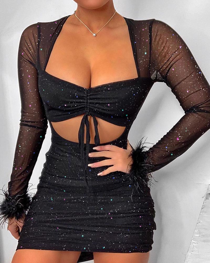 

Mesh Glitter Cut Out Dress, Black