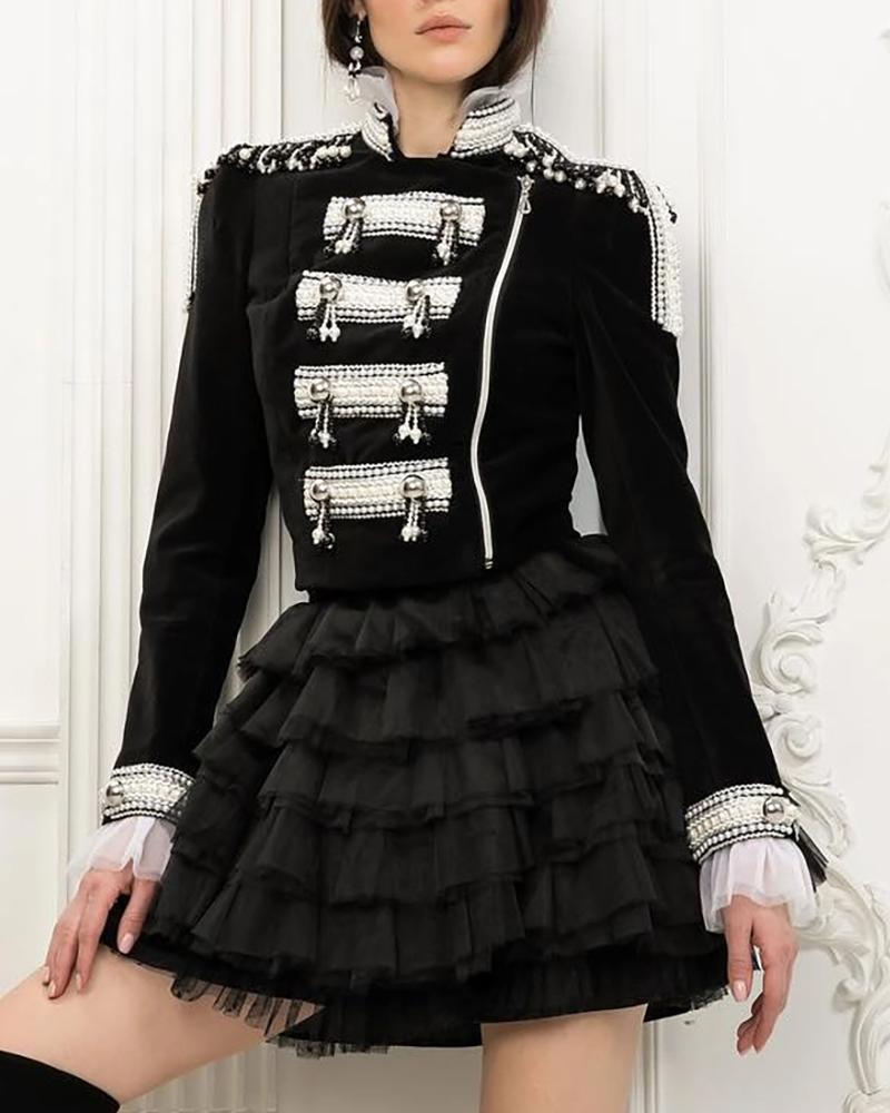

Long Sleeve Mesh Cuff Jacket, Black