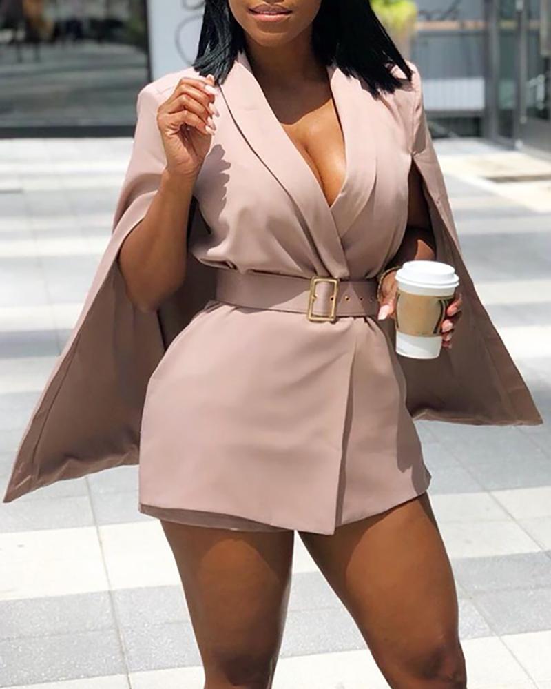 

Solid Cape Design Blazer & Short Sets, Pink