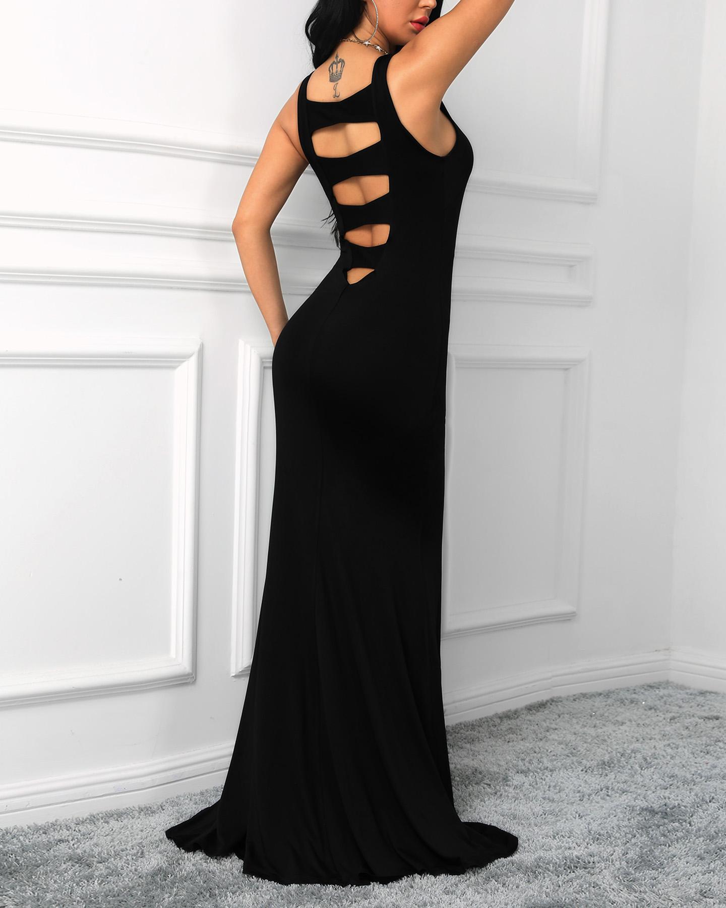 

Cutout Back Sleeveless Bodycon Evening Dress, Black