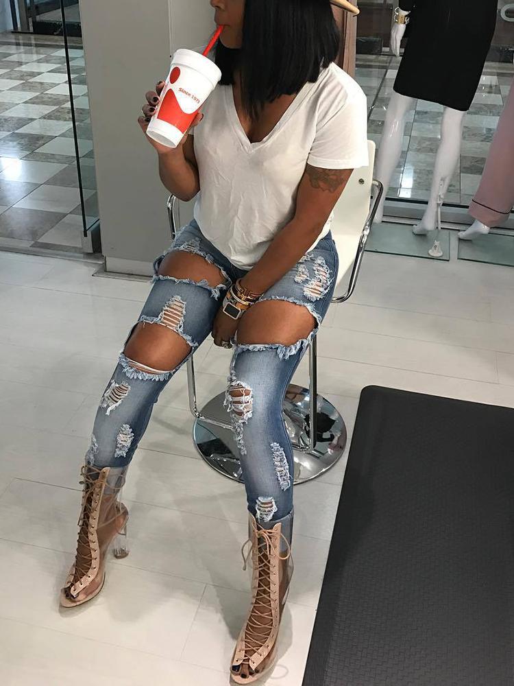 

Fashion Oversize Destroyed Skinny Jeans, Blue