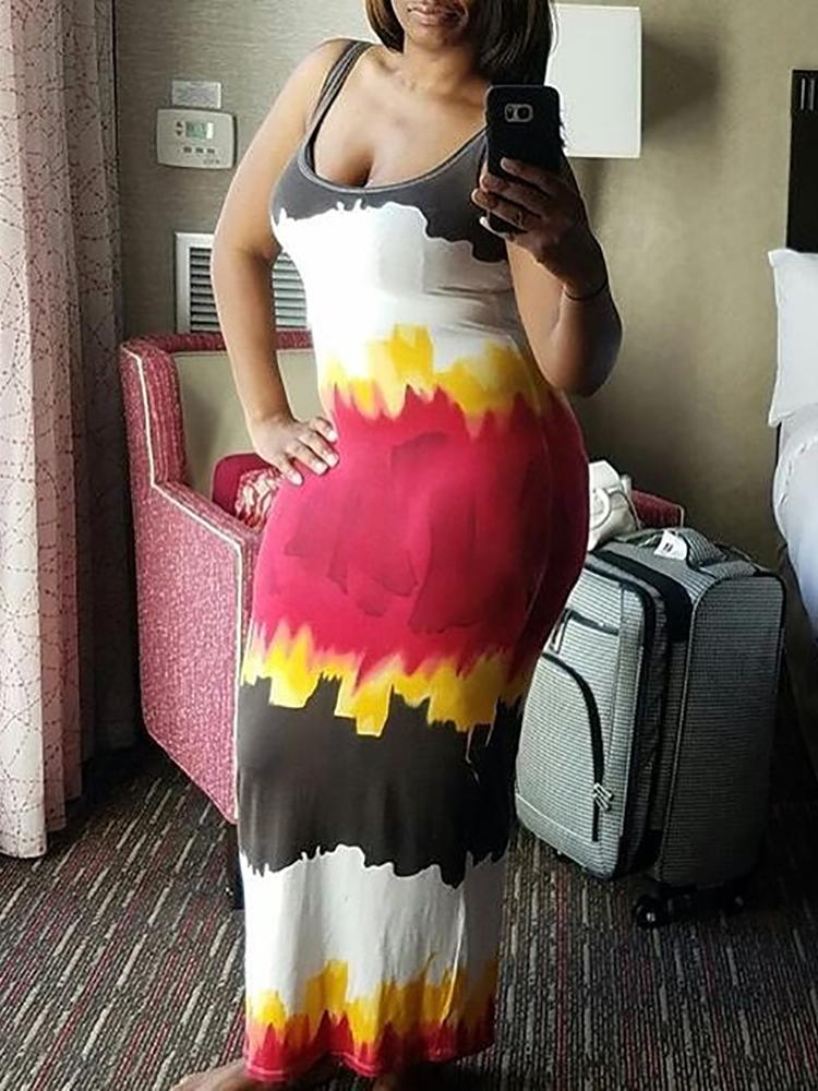 

Stylish Tie Dye Low Cut Strappy Maxi Dress, Multicolor