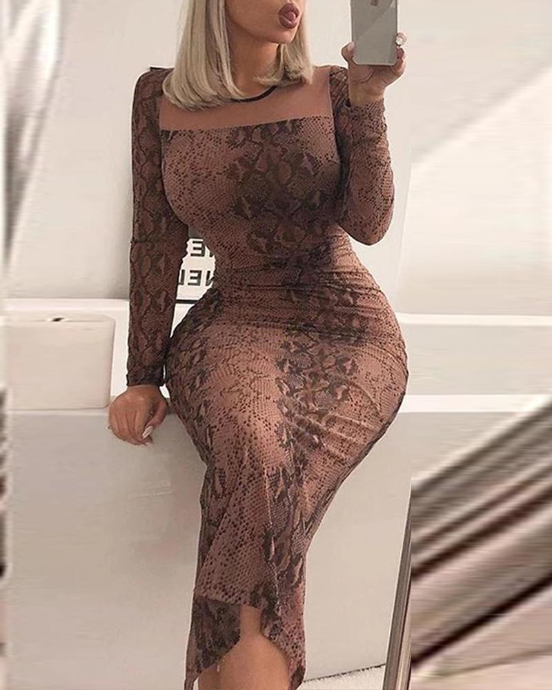 

Sqaure Neck Snake Print Fishtail Dress, Snakeskin
