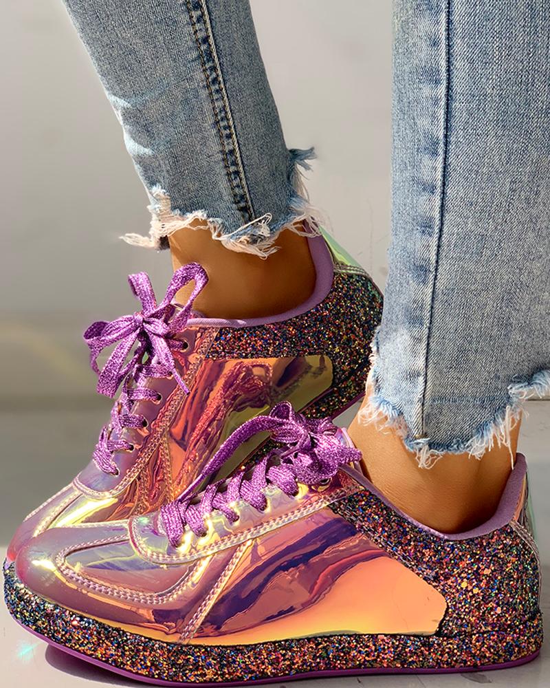 

Glitter Colorblock Lace-up Sneakers, Multicolor