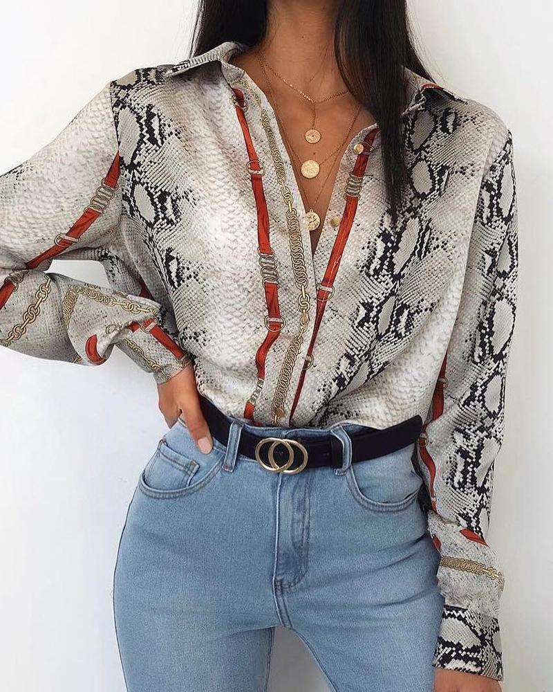 

Snakeskin Print Long Sleeve Blouse
