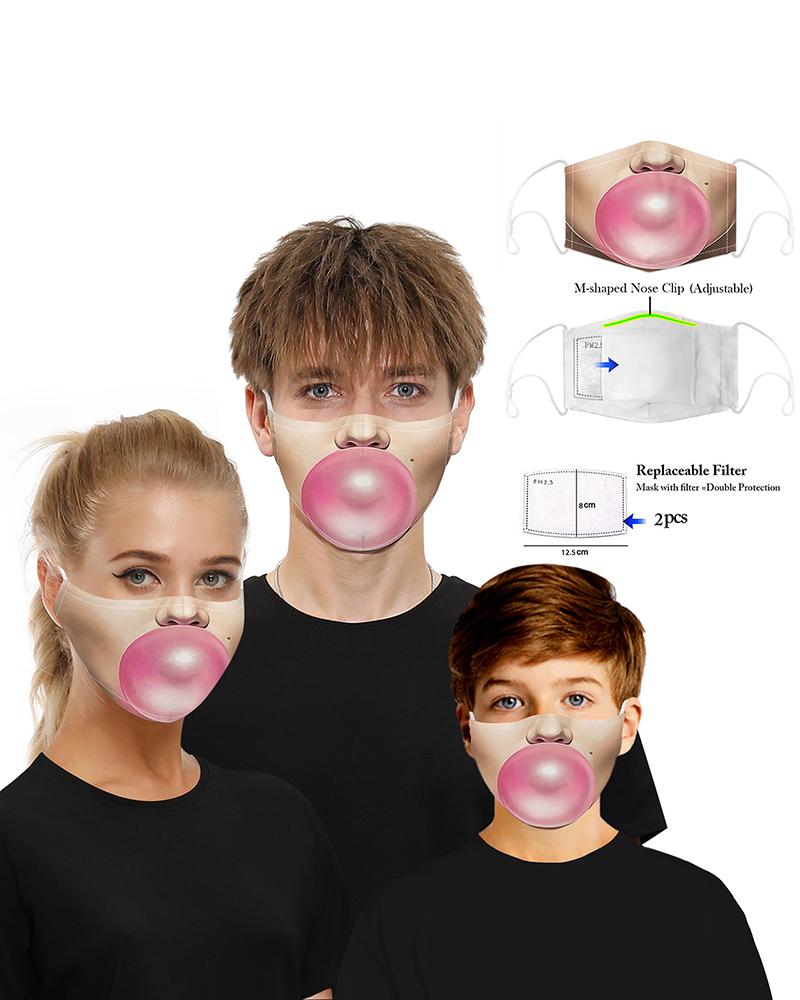 

Face Print Mouth M .a. s. k Breathable Washable And Reusable With 2PCS Replaceable Filter, Pink