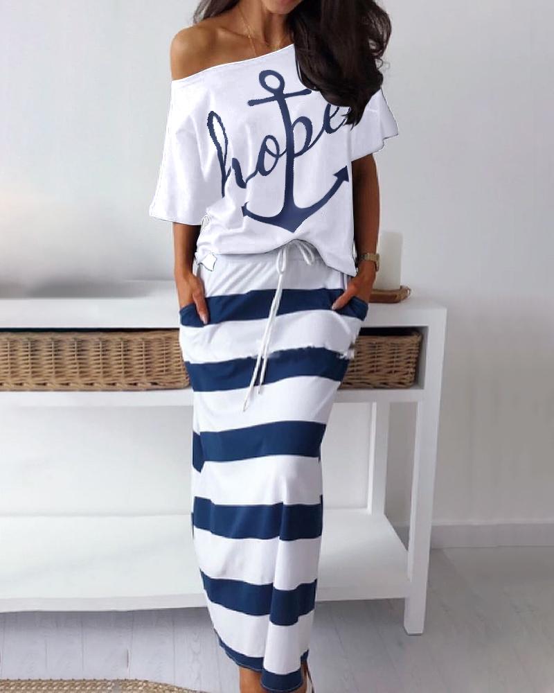

Boat Anchor Print Top & Striped Skirt Sets, White