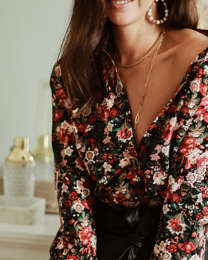 

Floral Print Long Sleeve Shirt, Black