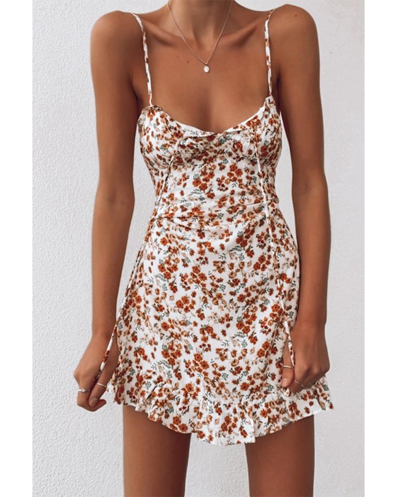 

Floral Print Tie Front Cami Dress, White