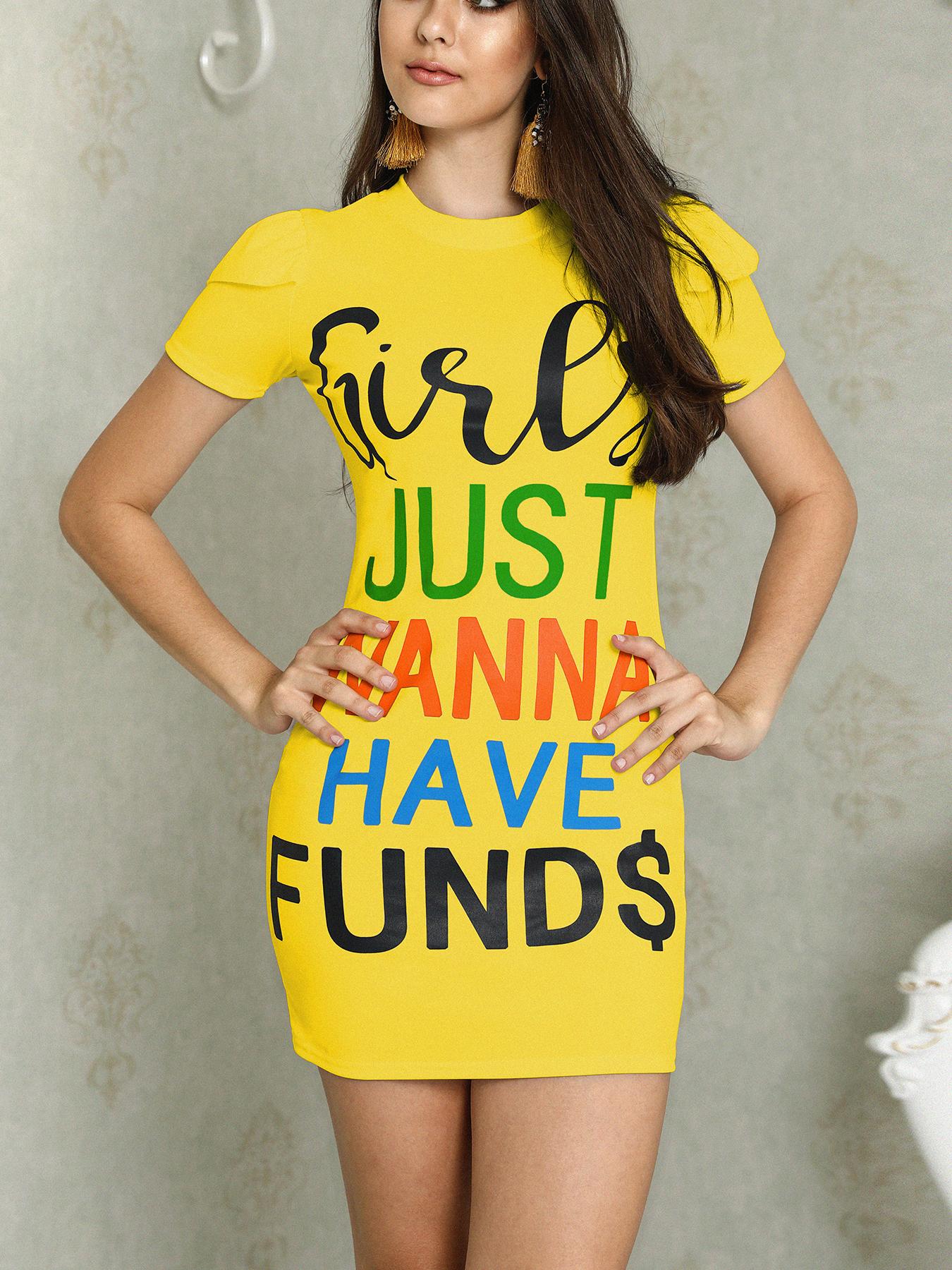 

Splicing Ruffles Letter Print T-shirt Dress