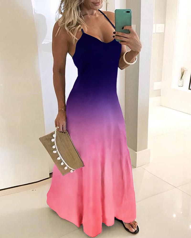 

Gradient Color Tie Dye Print Maxi Dress, Purple