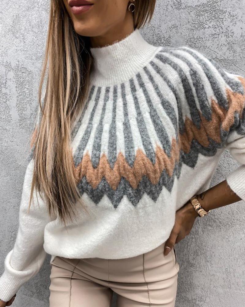 

Colorblock Long Sleeve Sweater, White