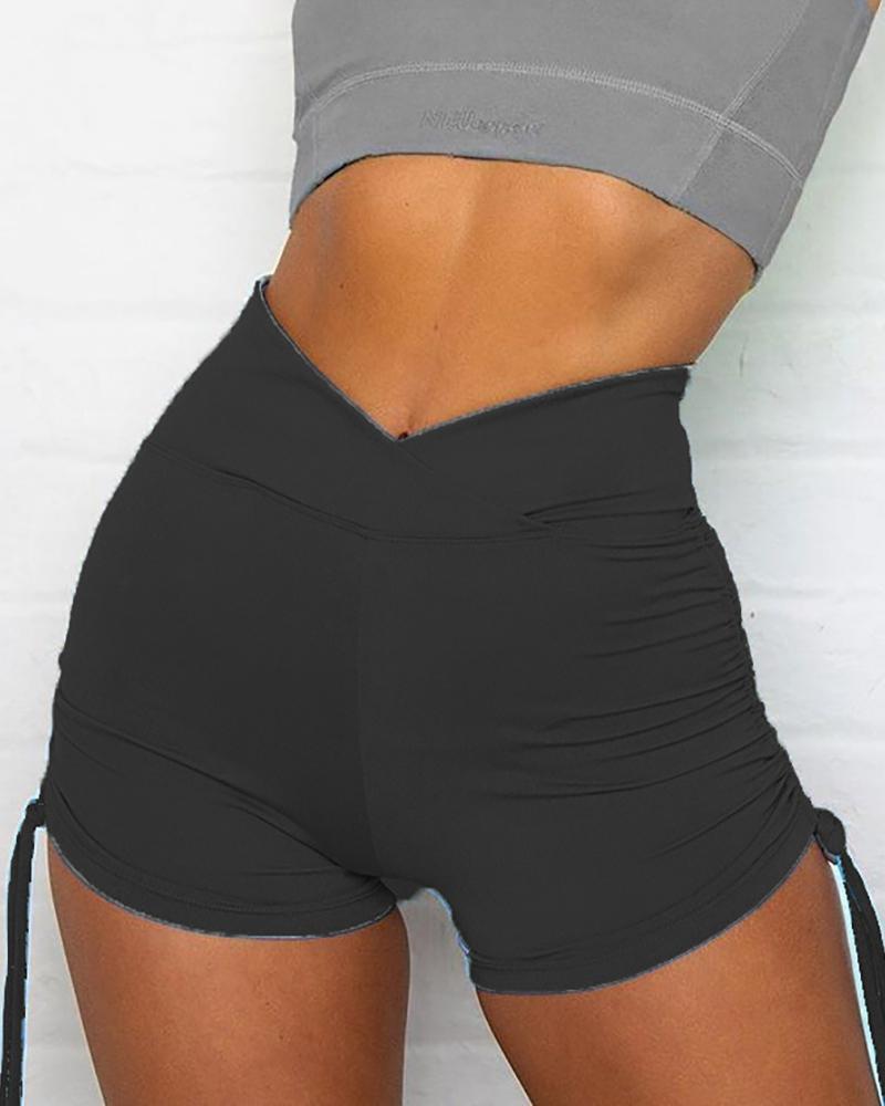 

High Waist Side Drawstring Sporty Shorts, Black