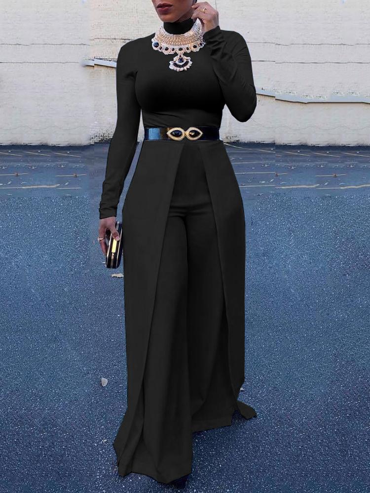 

Women High Neck Wide Leg Jumpsuit, Black
