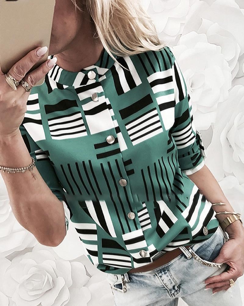

Striped Stand Collar Casual Shirt