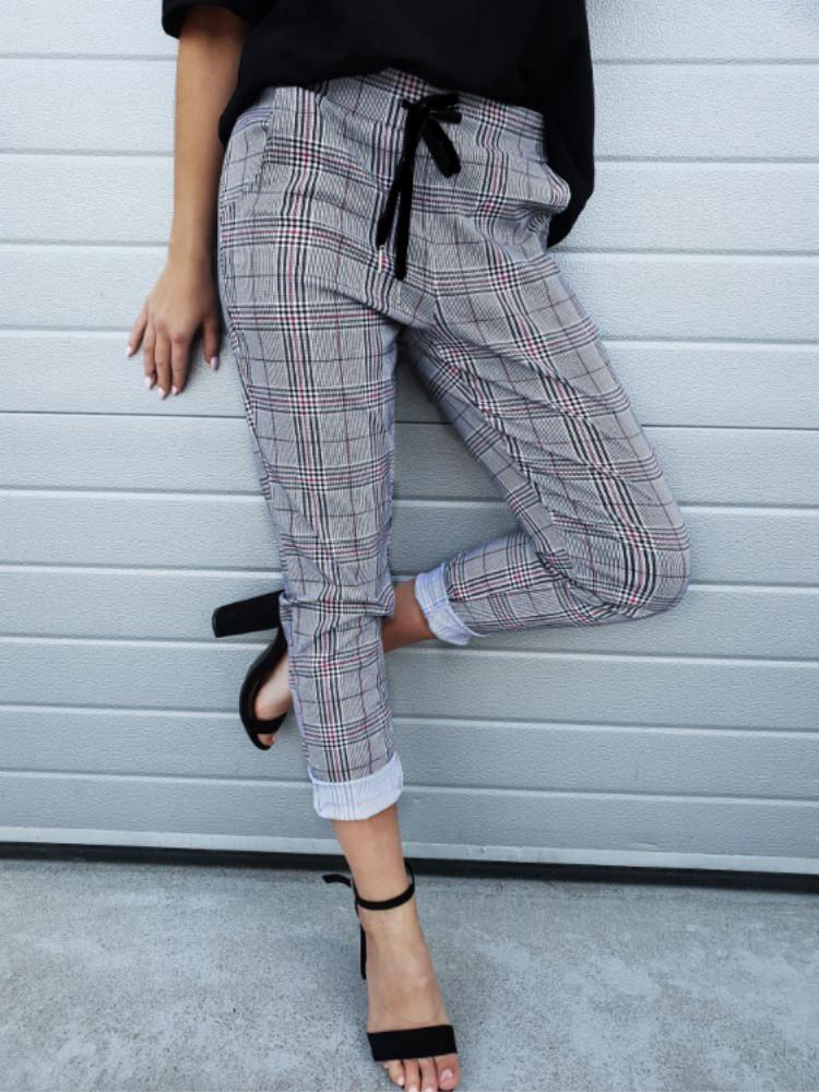 

Plaid Print Pocket Drawstring Design Pants