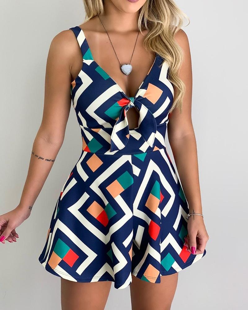 

Spaghetti Strap Geo Print Romper, Multicolor