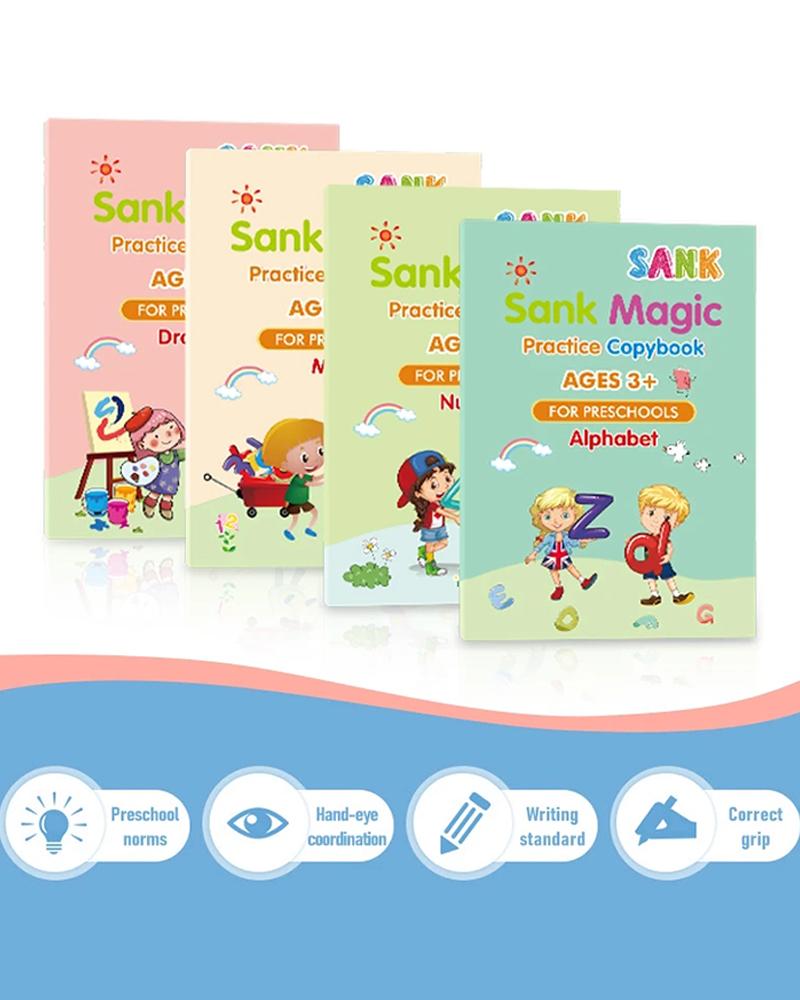 

Magic Practice Copybook(4*Books+1*Magic Pen, Multicolor
