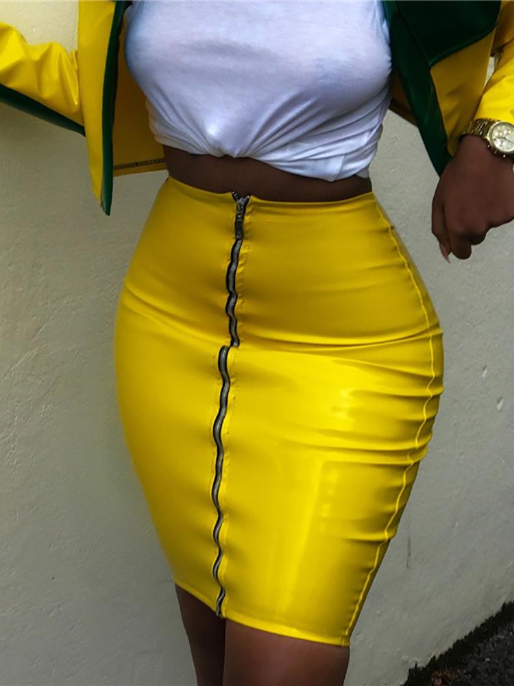 

Zip Up Skinny PU Skirt