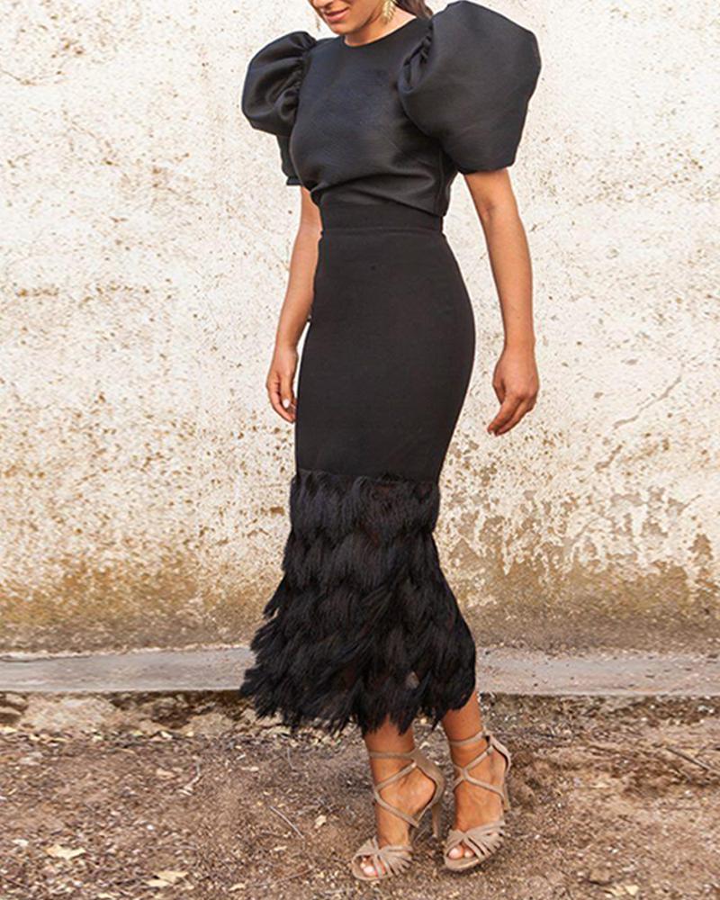 

Puff Sleeve Two-Piece Dress, Black